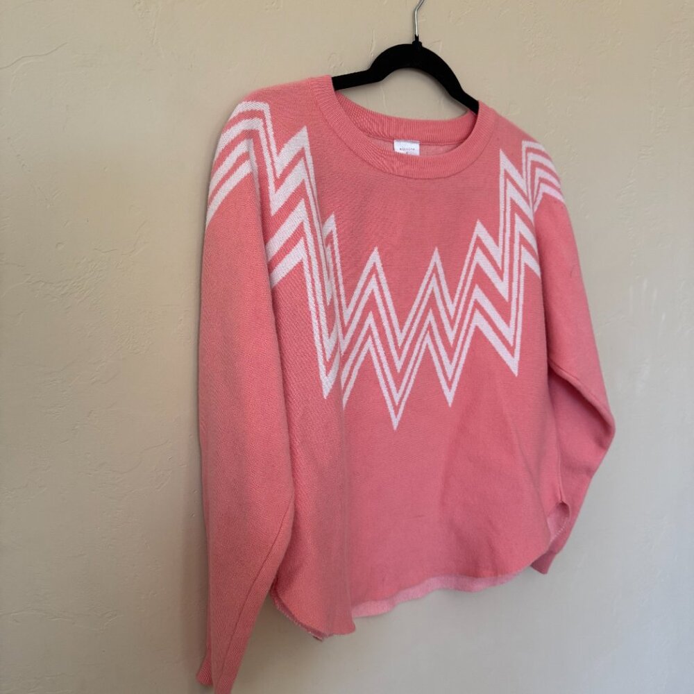 Luna Pink Chevron Knit Sweater Zig Zag Graphic Pullover Cozy Small - Picture 6 of 6